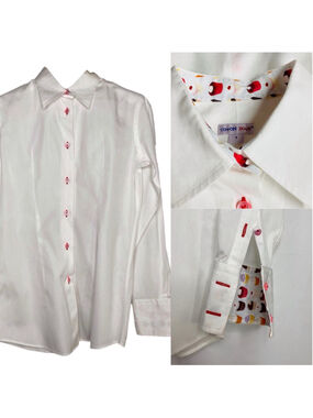 Coton Doux Shirt Paris White Button Down Cupcake Trim French Girl Cute Luxe